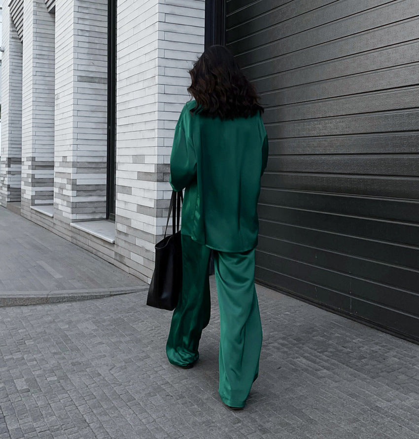 Casual Long Sleeves Blazers and Pants Green Fall Out Suits