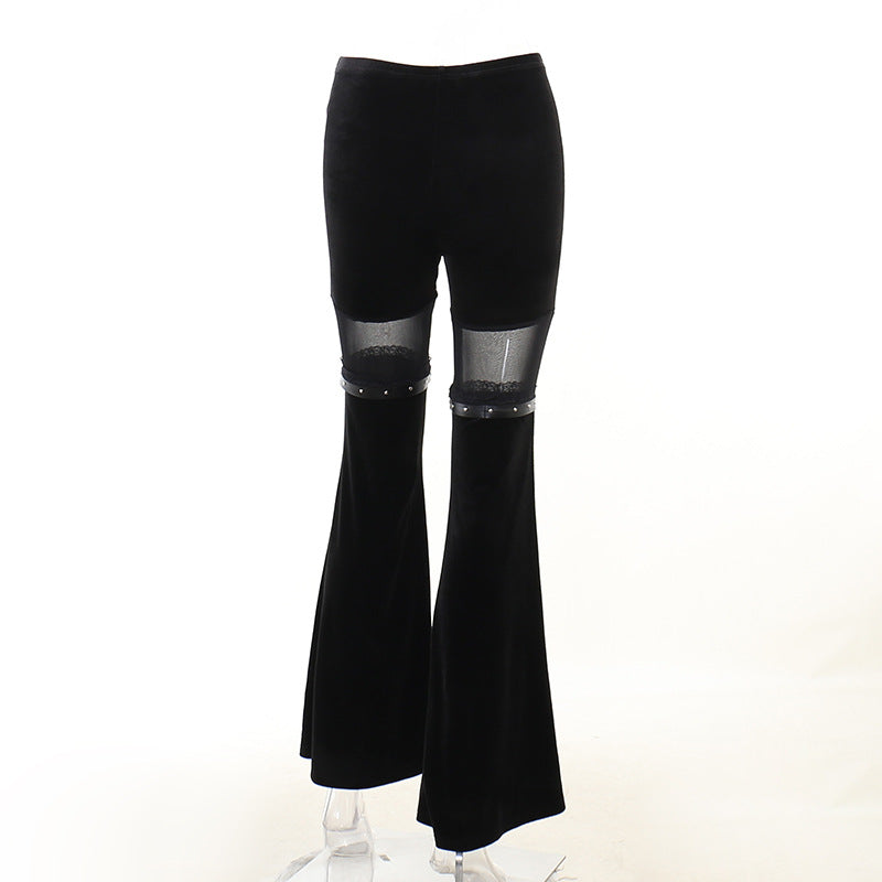 Sexy Black Net High Waist Trumpet Pants