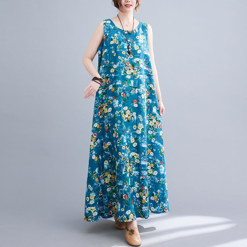 Vintage Linen Sleeveless Vest Women Long Dresses