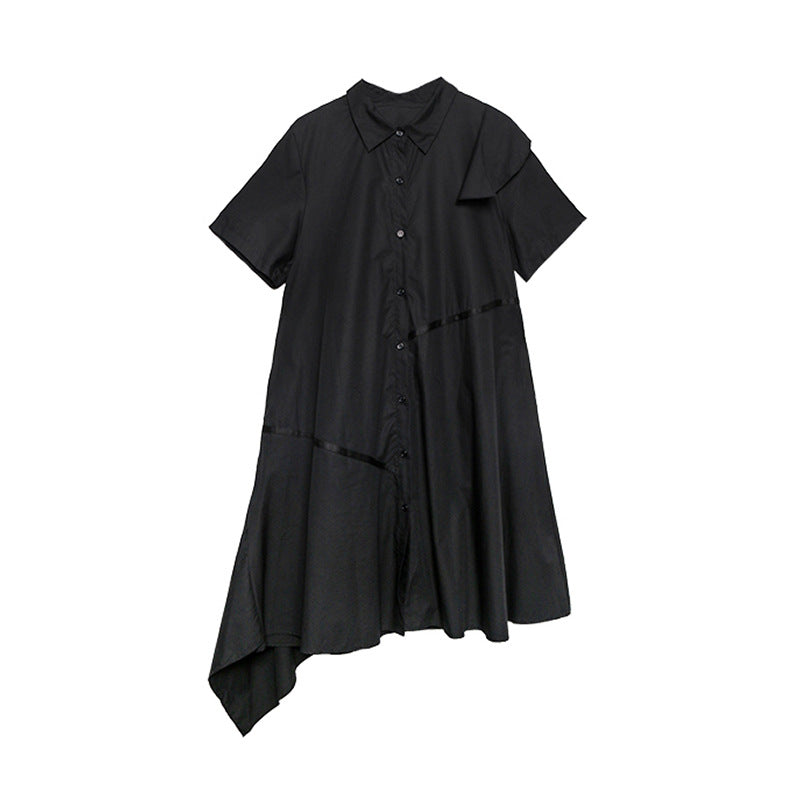 Vintage Summer Irregular Black Shirts Dresses