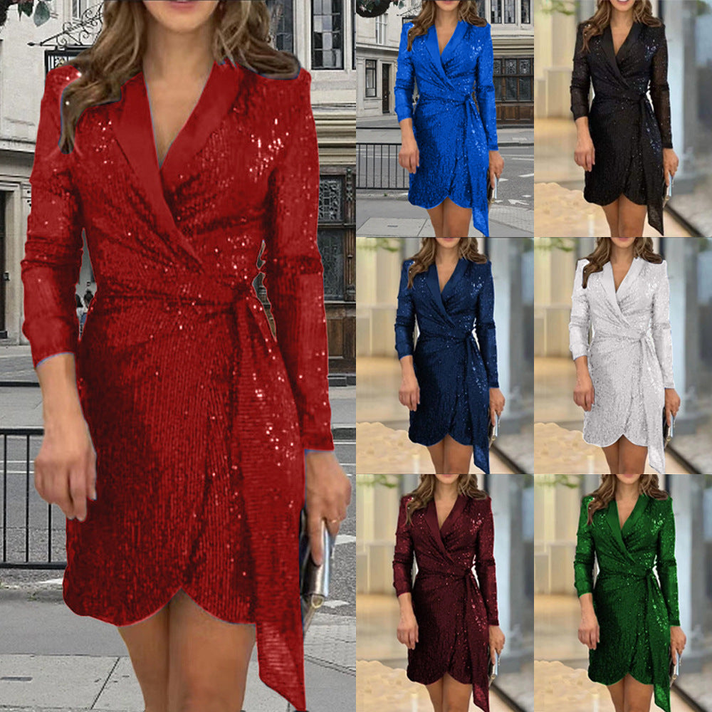 Fashion Brighting Long Sleeves Mini Dresses