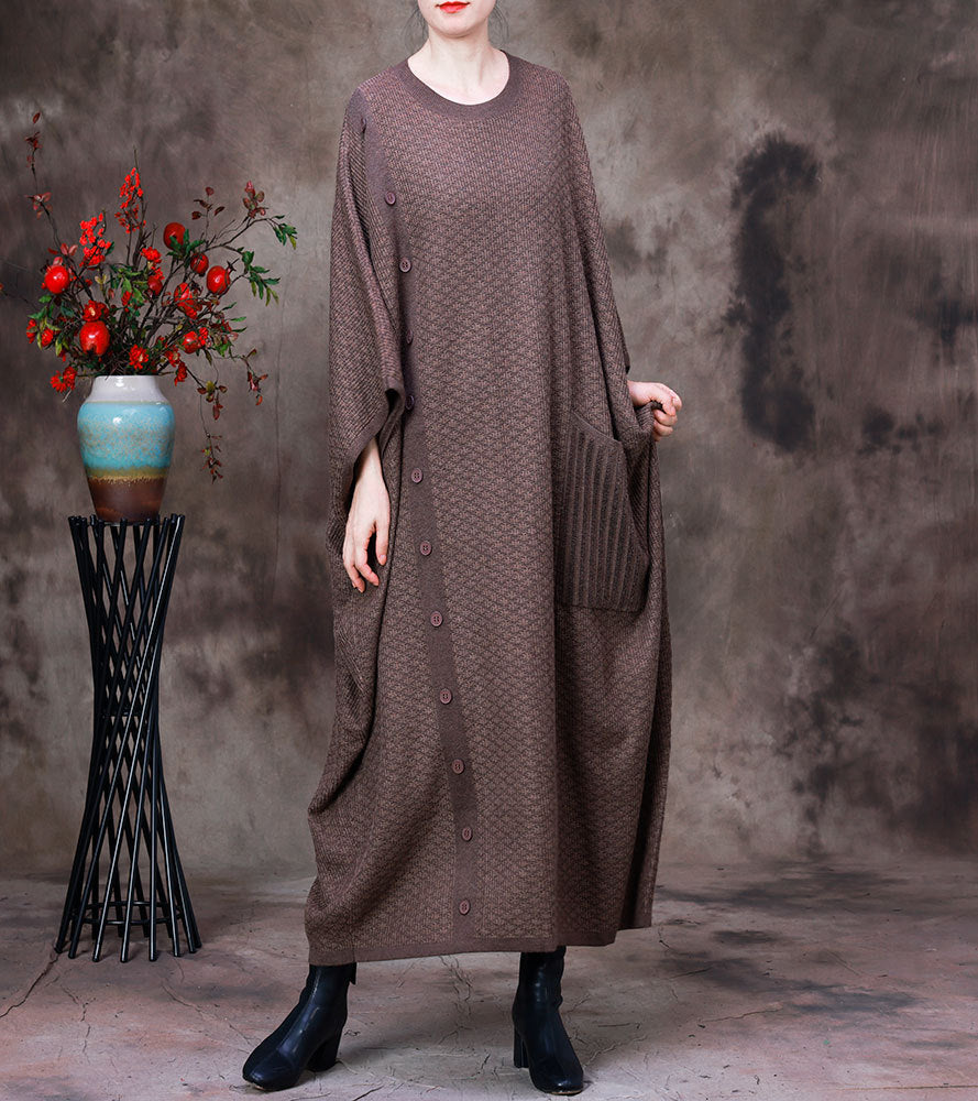 Vintage Batwing Sleeves Fall Plus Sizes Woolen Knitted Dresses