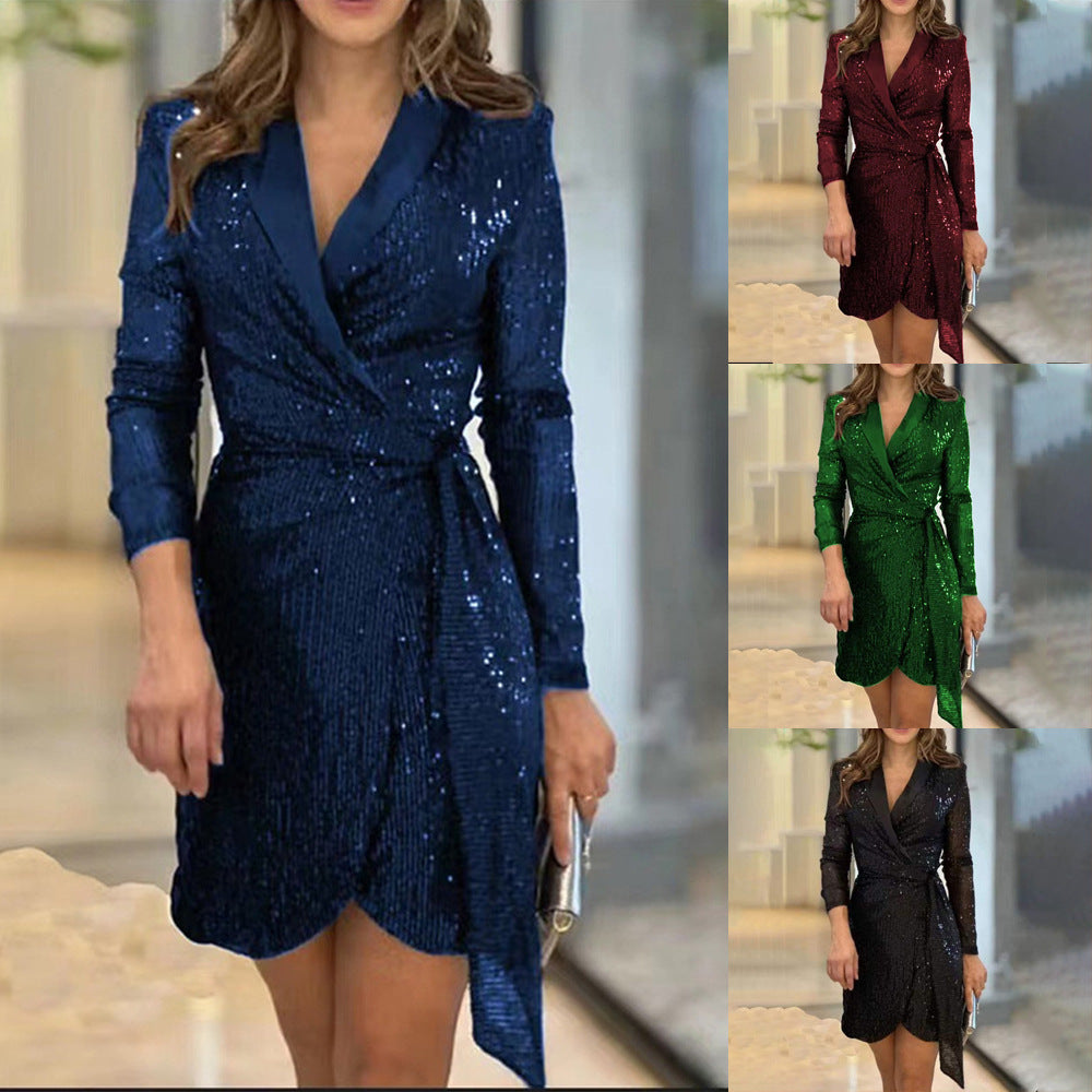 Fashion Brighting Long Sleeves Mini Dresses