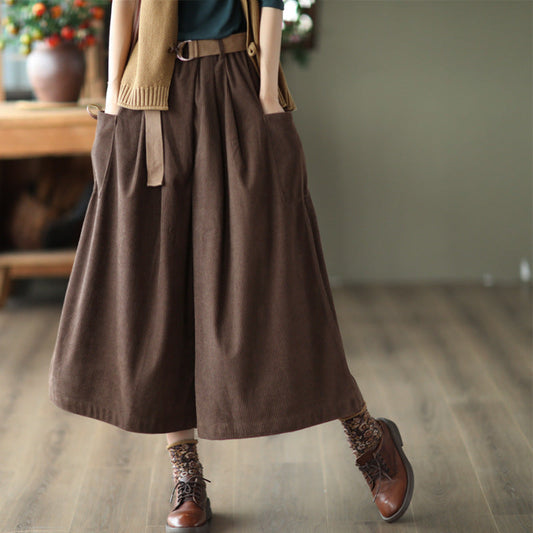 Vintage Elastic Waist Wide Legs Pants for Women