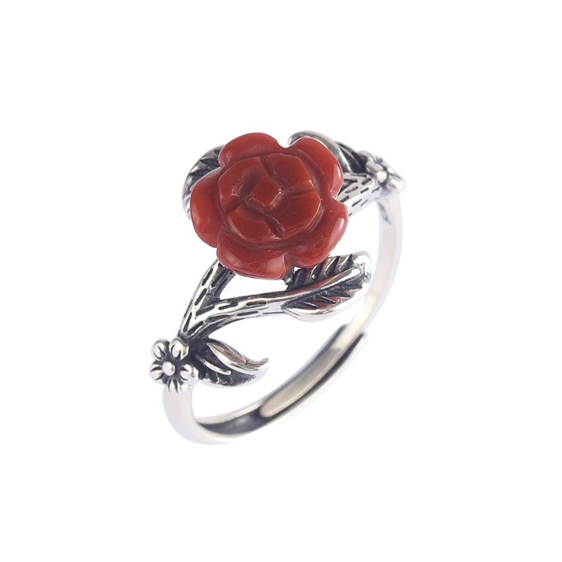 Vintage Rose&grass Design Silver Rings for Women-Rings-JEWELRYSHEOWN