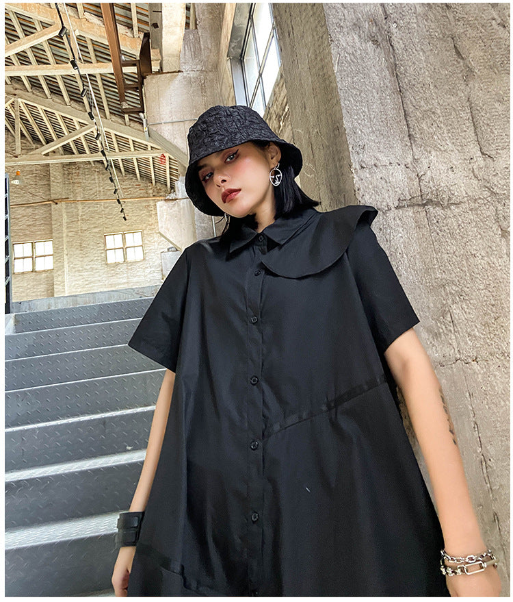 Vintage Summer Irregular Black Shirts Dresses