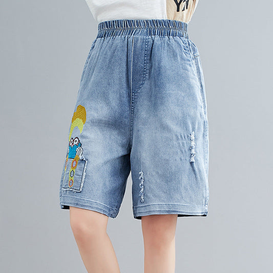 Summer Embroidery Plus Sizes Women Dnim Shorts-Pants-JEWELRYSHEOWN