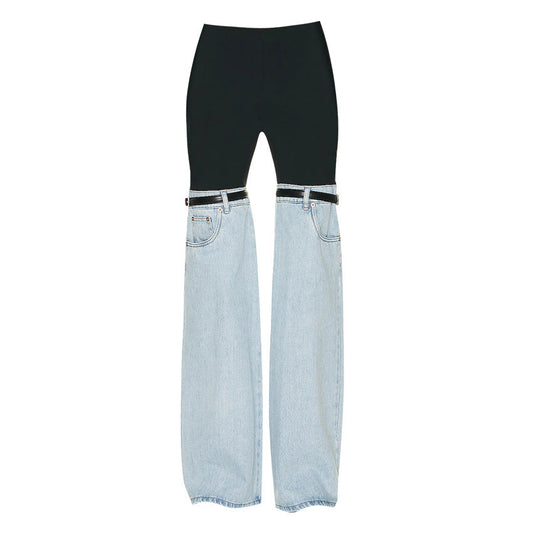 Designed High Waist Denim Wide Legs Pants