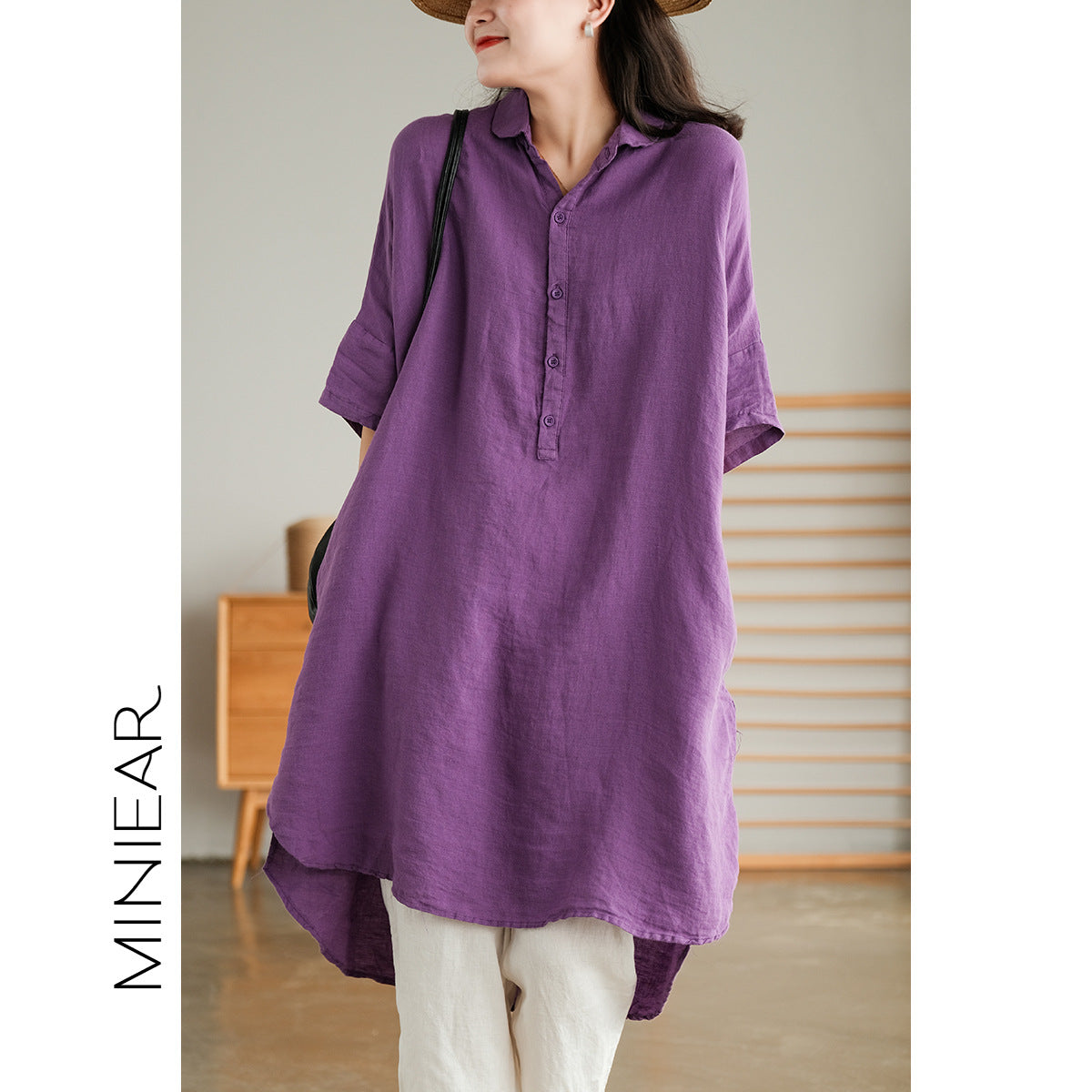 Vintage Linen Women Shirts Mni Dresses