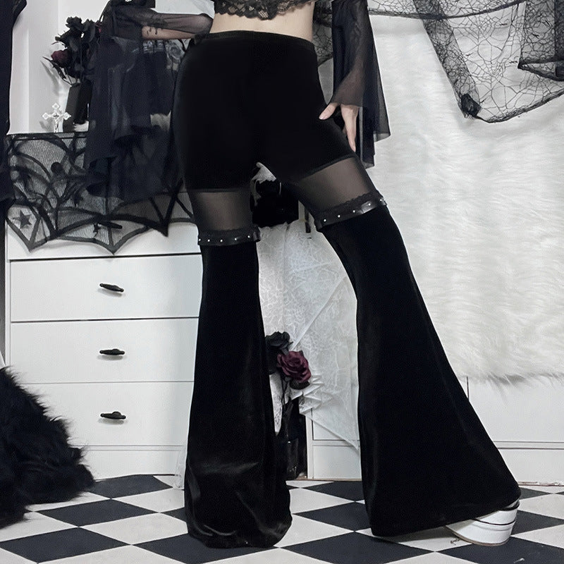 Sexy Black Net High Waist Trumpet Pants